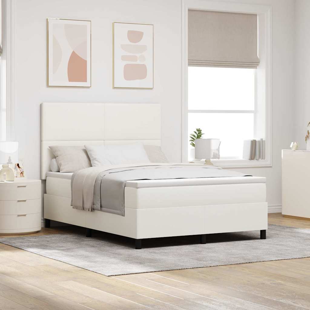 vidaXL Łóżko z sprężyną LED Z zagłówkiem Kremowy i Biały 160 x 200 cm