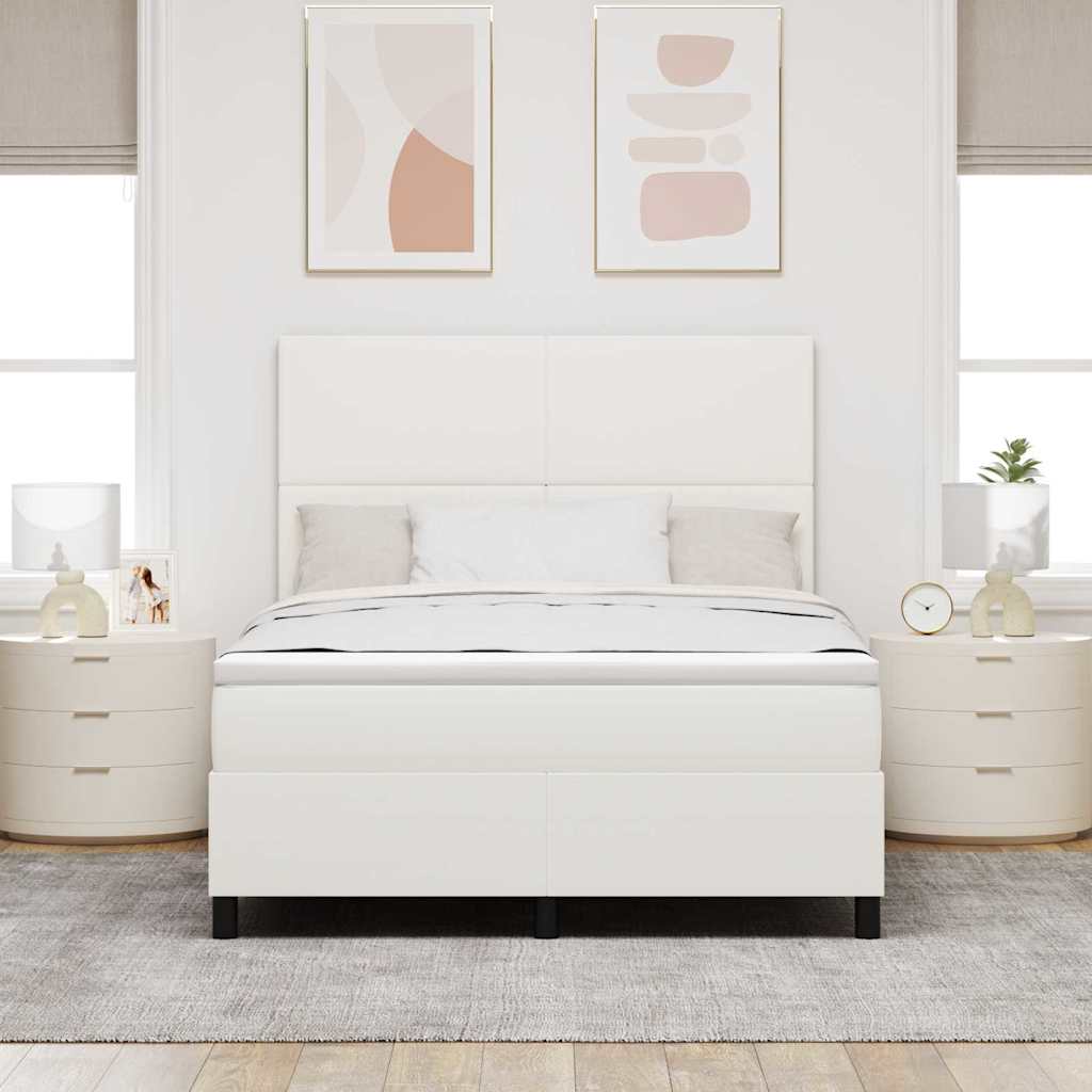 vidaXL Łóżko z sprężyną LED Z zagłówkiem Kremowy i Biały 160 x 200 cm