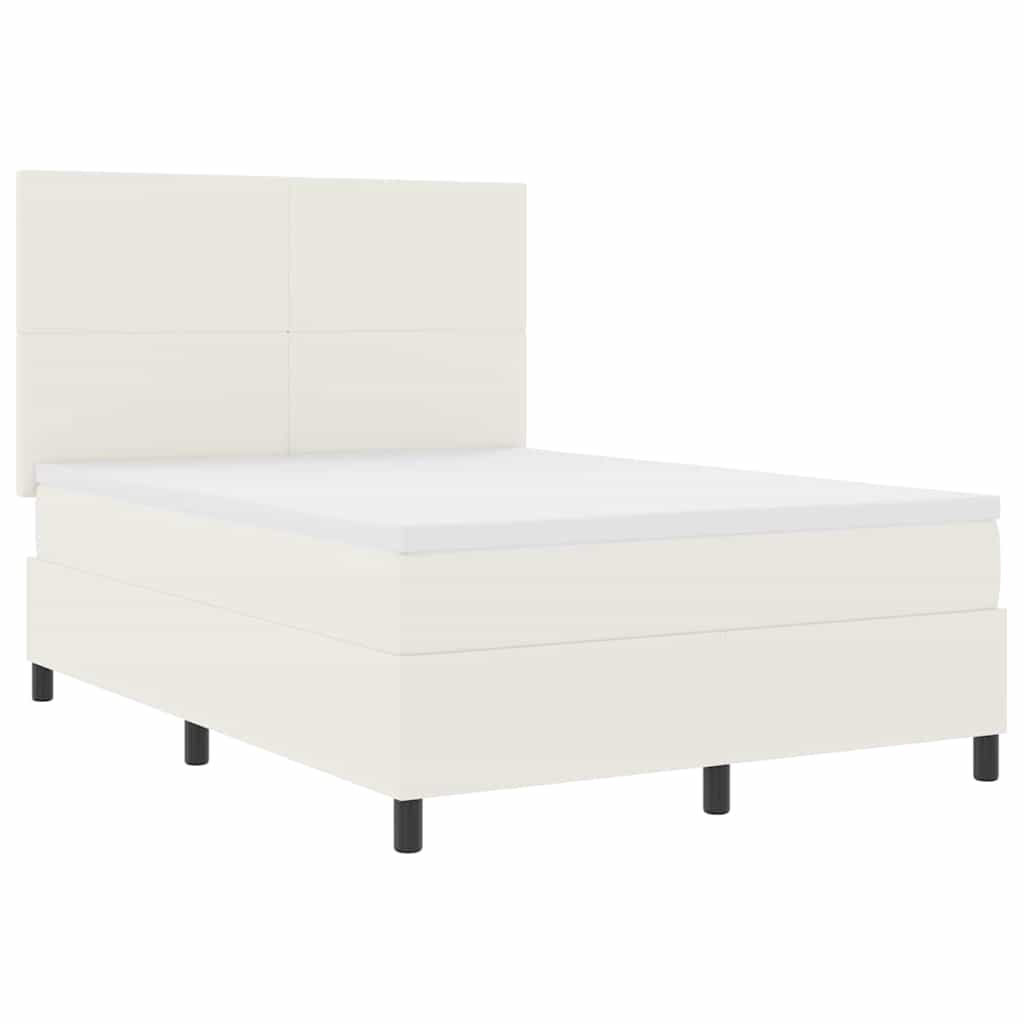 vidaXL Łóżko z sprężyną LED Z zagłówkiem Kremowy i Biały 160 x 200 cm