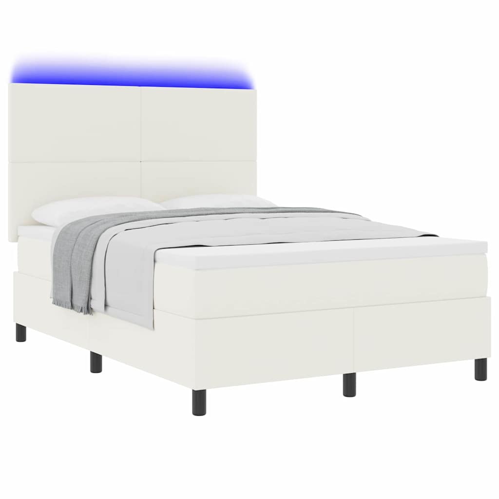 vidaXL Łóżko z sprężyną LED Z zagłówkiem Kremowy i Biały 160 x 200 cm