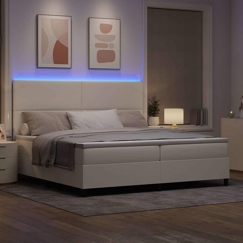 vidaXL Łóżko z sprężyną LED Z zagłówkiem Kremowy i Biały 200 x 200 cm