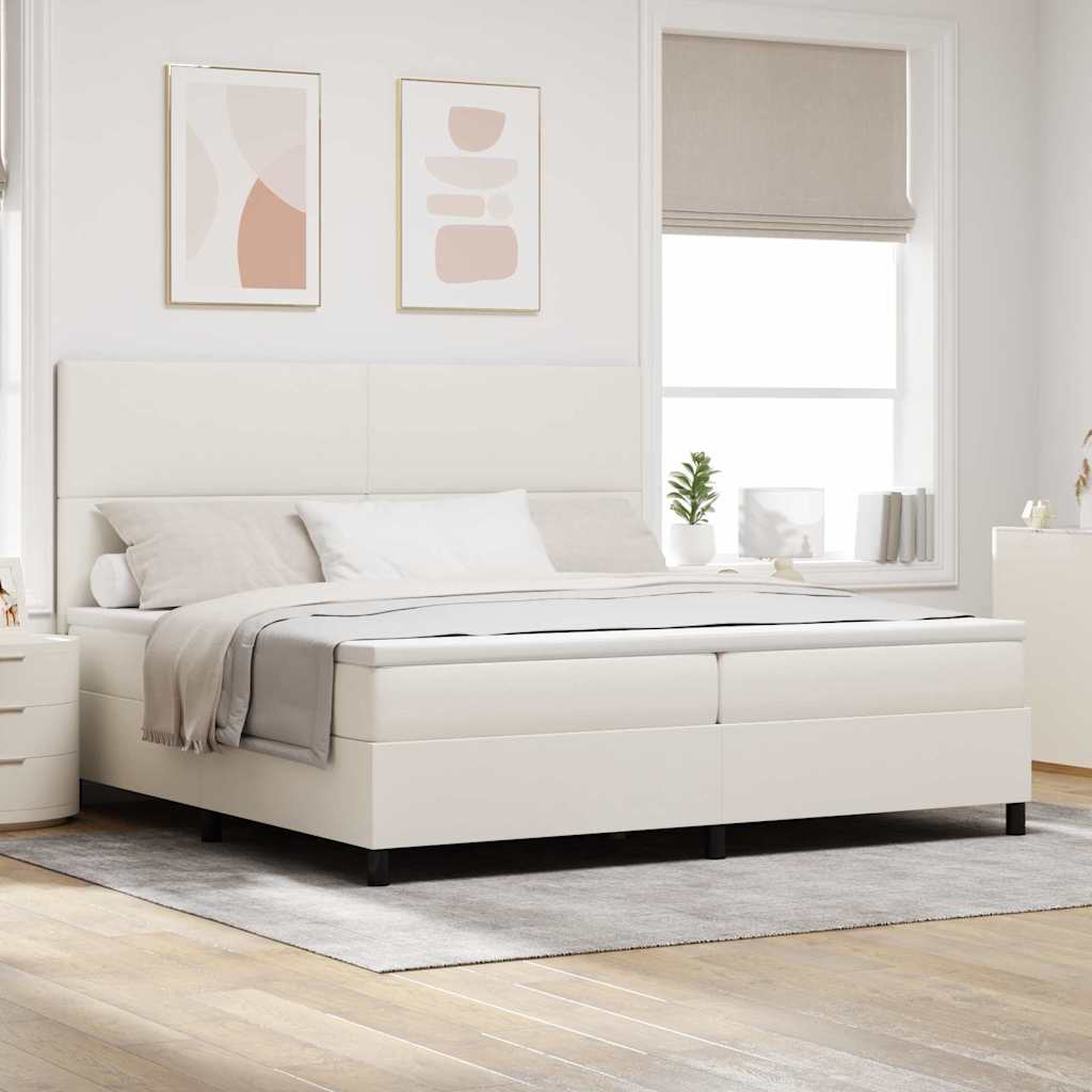 vidaXL Łóżko z sprężyną LED Z zagłówkiem Kremowy i Biały 200 x 200 cm