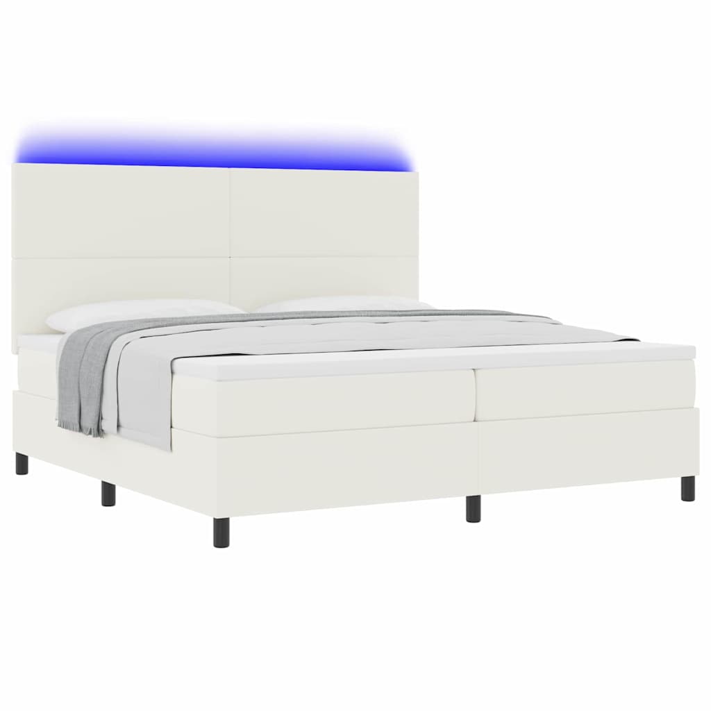 vidaXL Łóżko z sprężyną LED Z zagłówkiem Kremowy i Biały 200 x 200 cm