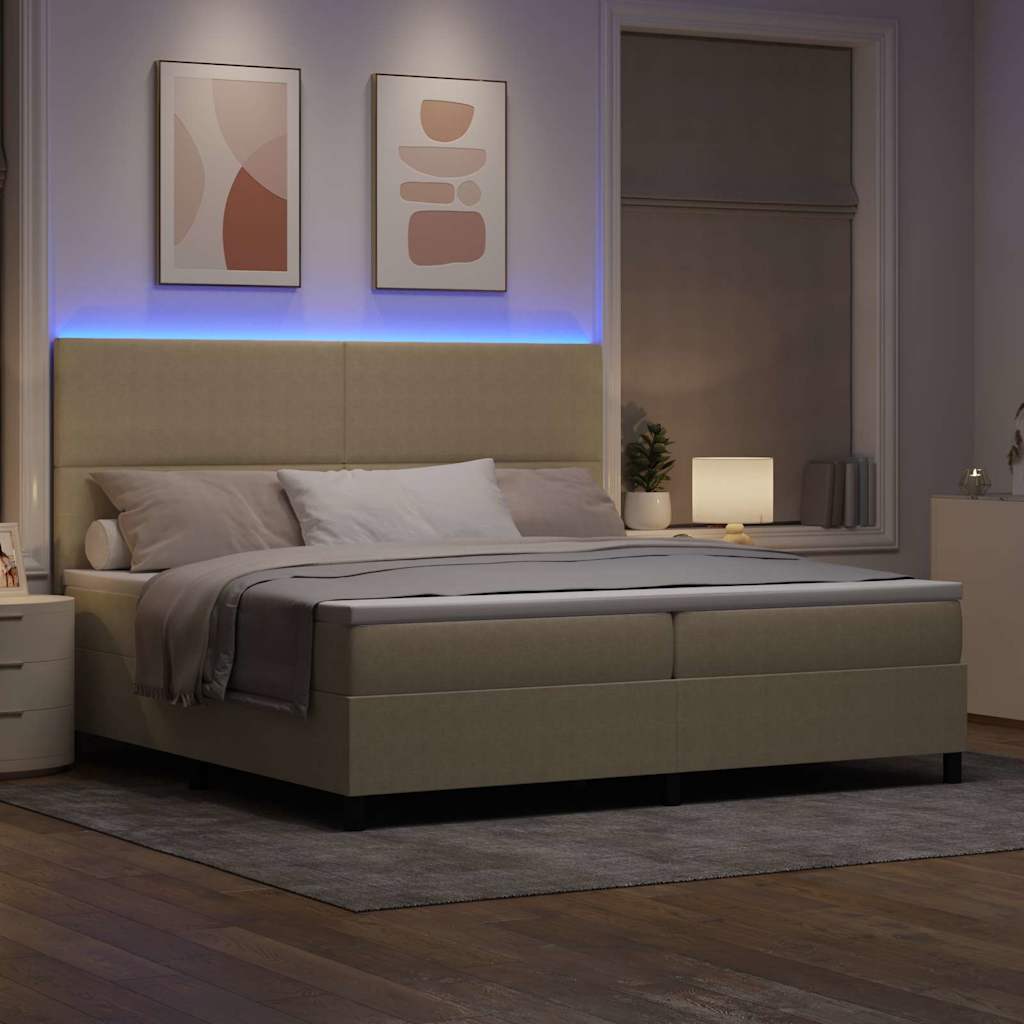vidaXL Łóżko z sprężyną LED Jasnoszary i biały. 200 x 200 cm