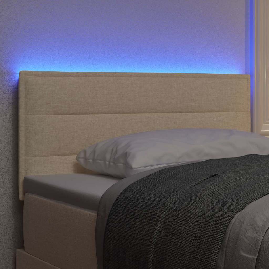 vidaXL Wezgłowie LED z paskami LED Z zagłówkiem Kremowy 80 cm tkanina