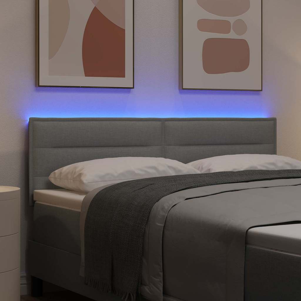 vidaXL Wezgłowie LED z paskami LED Jasnoszary 144 cm tkanina
