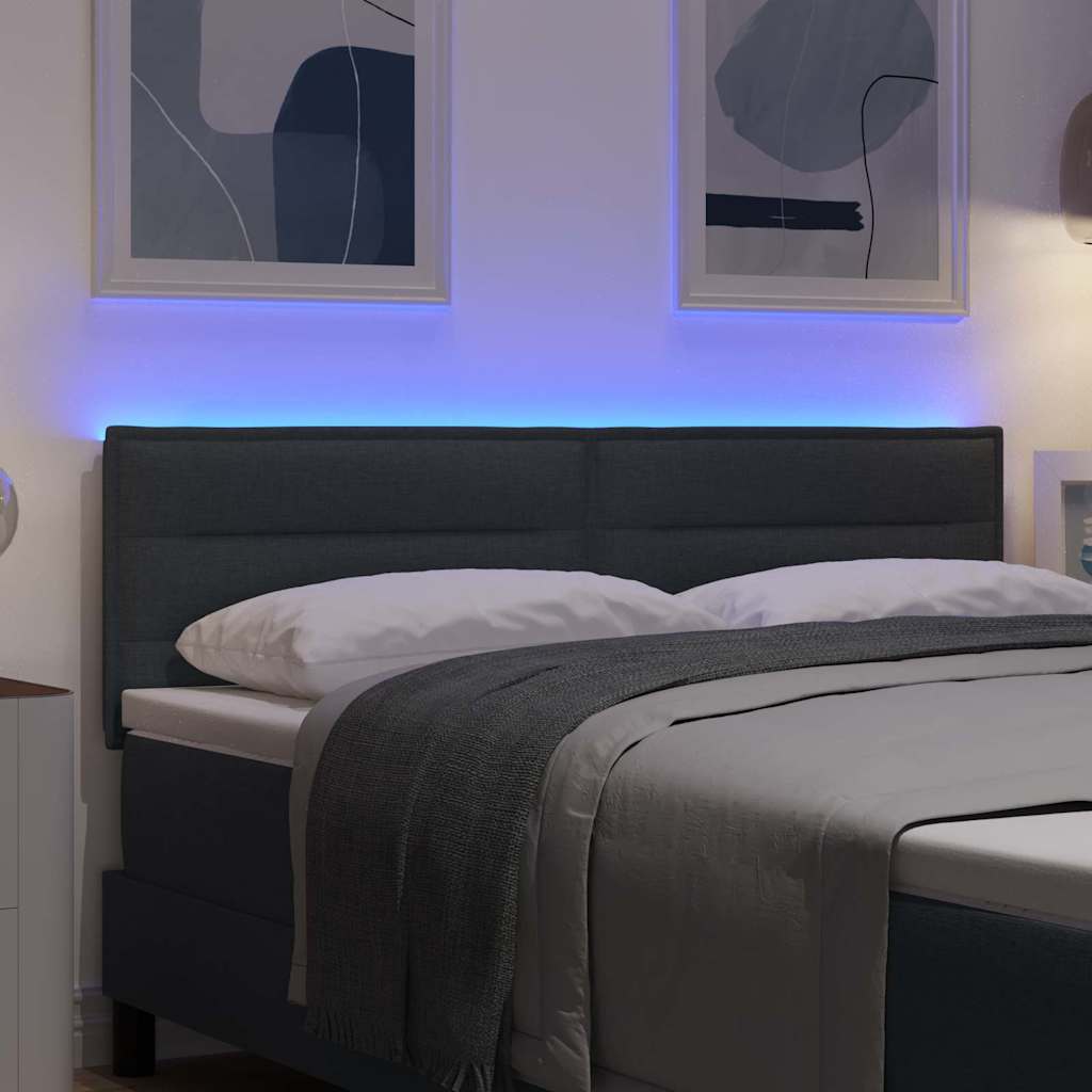 vidaXL Wezgłowie LED z paskami LED Ciemnoszary 144 cm tkanina