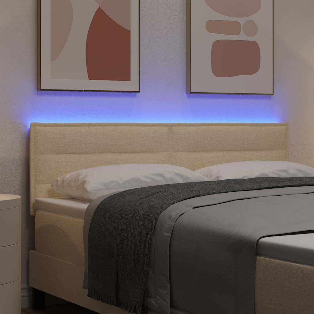 vidaXL Wezgłowie LED z paskami LED Z zagłówkiem Kremowy 160 cm tkanina