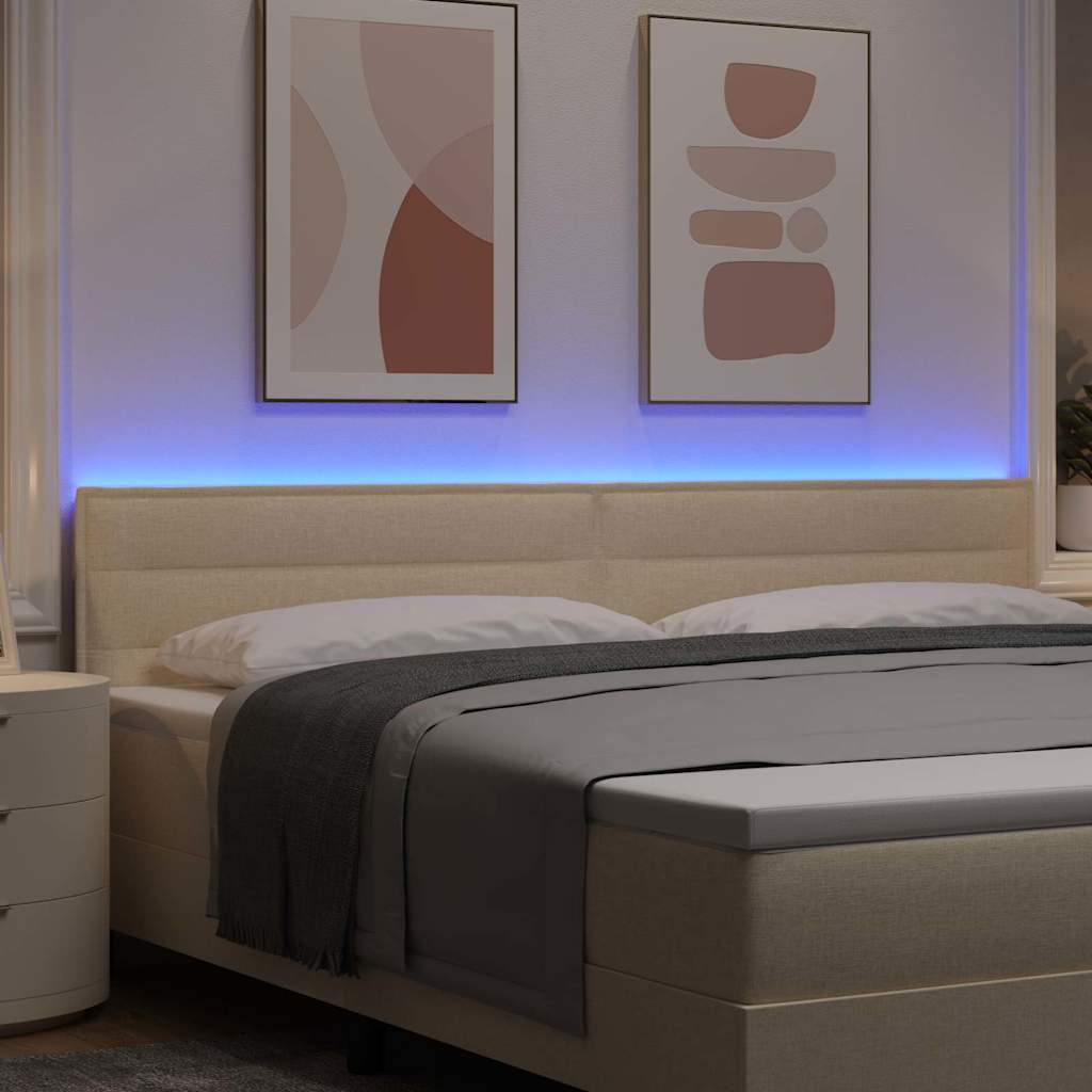 vidaXL Wezgłowie LED z paskami LED Z zagłówkiem Kremowy 200 cm tkanina