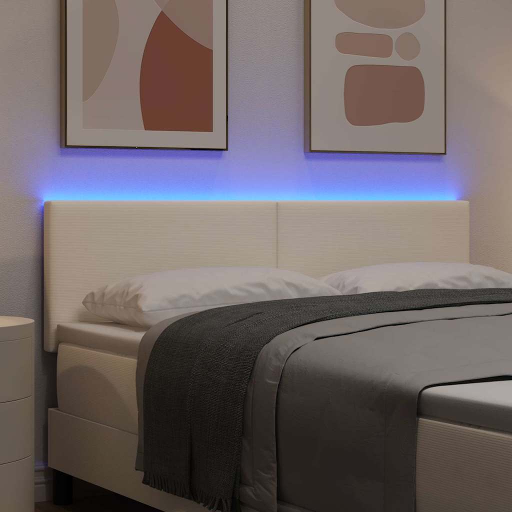 vidaXL Wezgłowie LED z paskami LED Kremowy 160 cm Tkanina sztruksowa