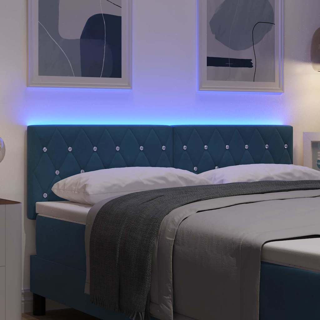 vidaXL Wezgłowie LED z paskami LED Ciemnoniebieski 160 cm Aksamit