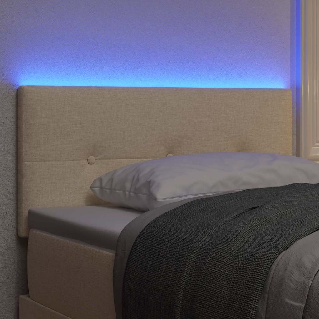 vidaXL Wezgłowie LED z paskami LED Z zagłówkiem Kremowy 90 cm tkanina