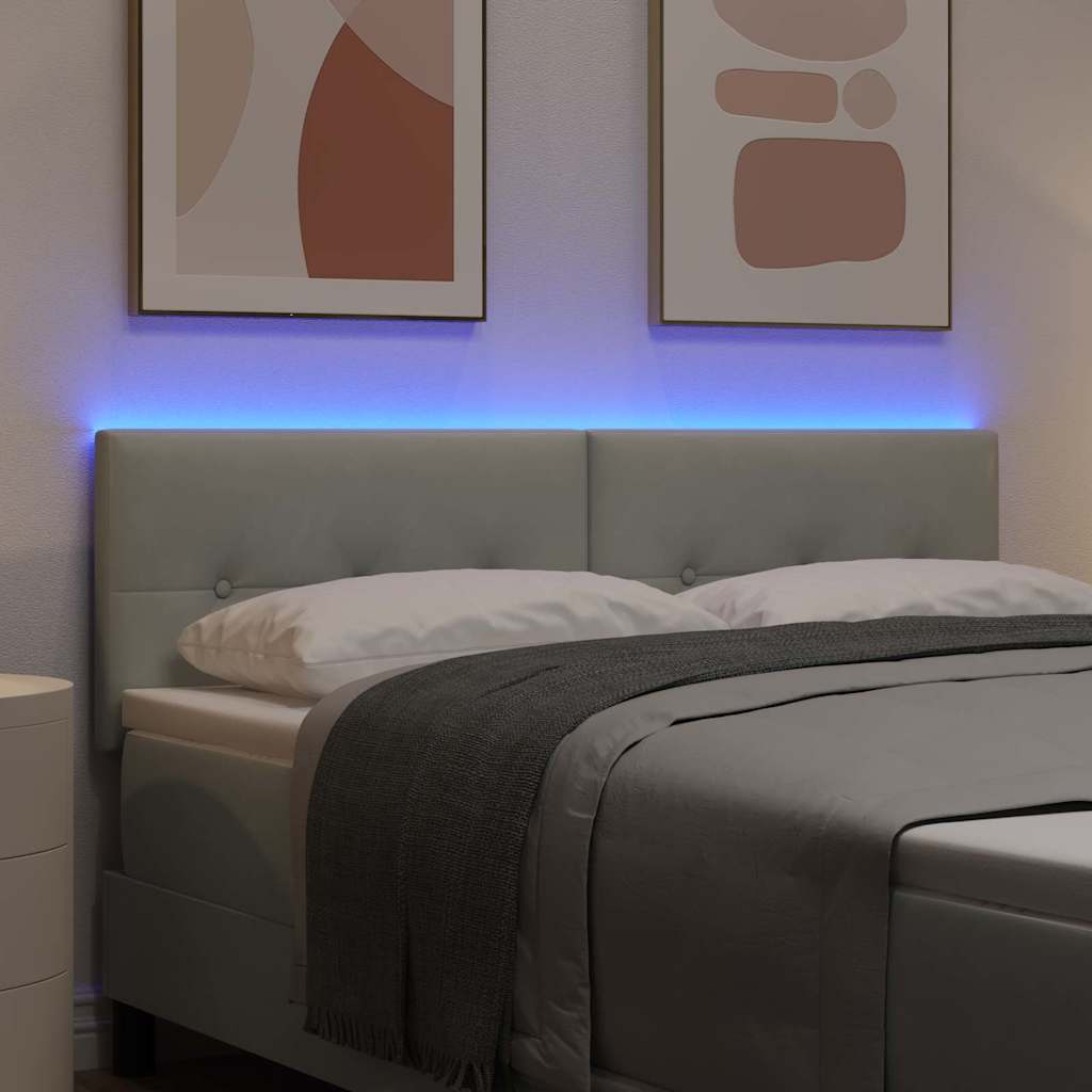 vidaXL Wezgłowie LED z paskami LED Jasnoszary 160 cm Aksamit