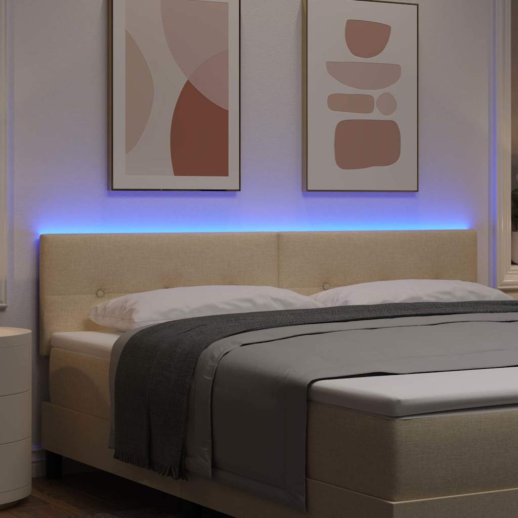 vidaXL Wezgłowie LED z paskami LED Z zagłówkiem Kremowy 180 cm tkanina