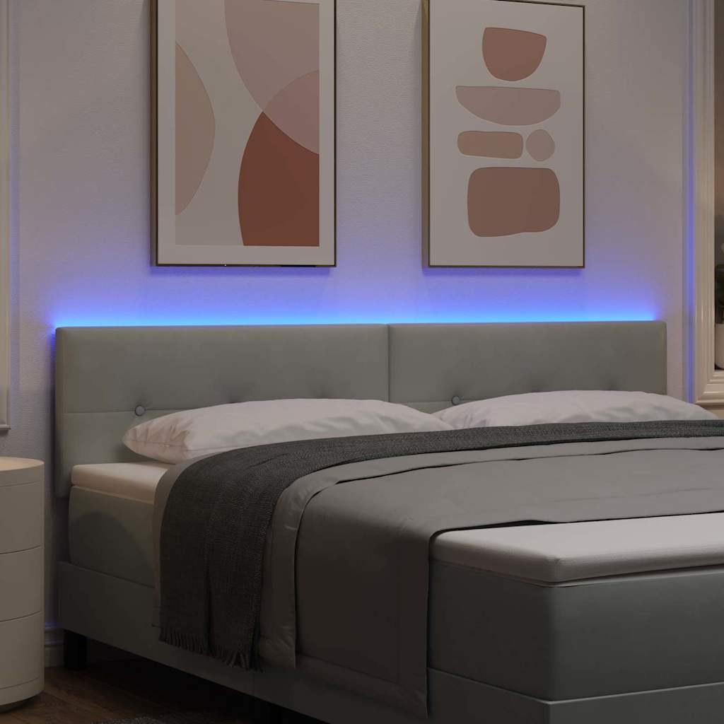 vidaXL Wezgłowie LED z paskami LED Jasnoszary 180 cm Aksamit