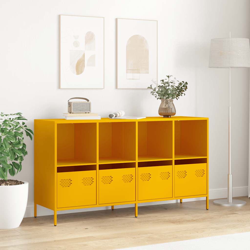 vidaXL Szafka, musztardowa, 135x39x73,5 cm, stal walcowana na zimno