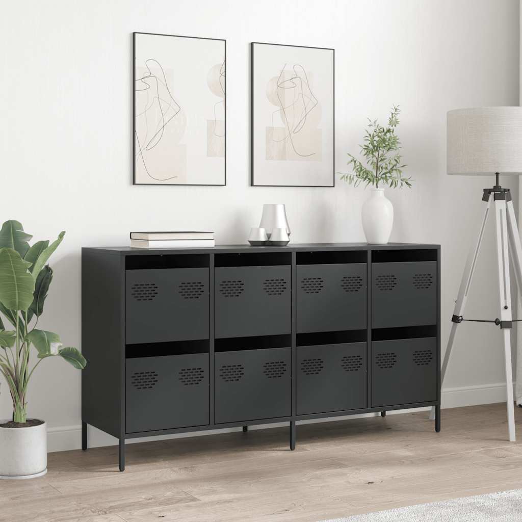 vidaXL Szafka, czarna, 135x39x73,5 cm, stal walcowana na zimno