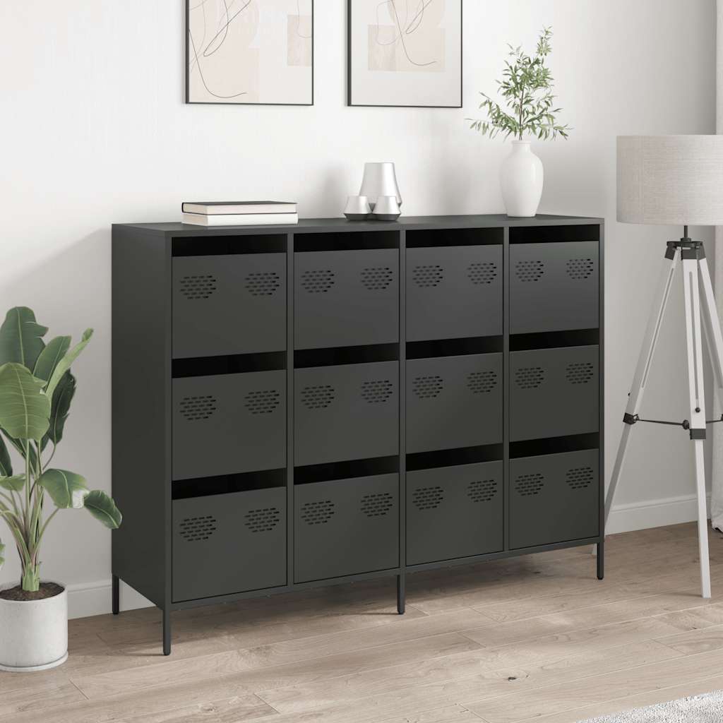 vidaXL Szafka, czarna, 135x39x103,5 cm, stal walcowana na zimno