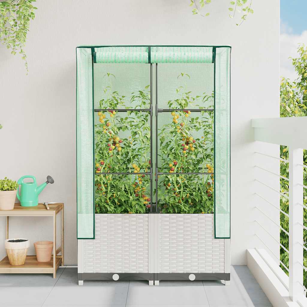 vidaXL Podwyższona donica ze szklarnią, wygląd rattanu, 80x40x138 cm