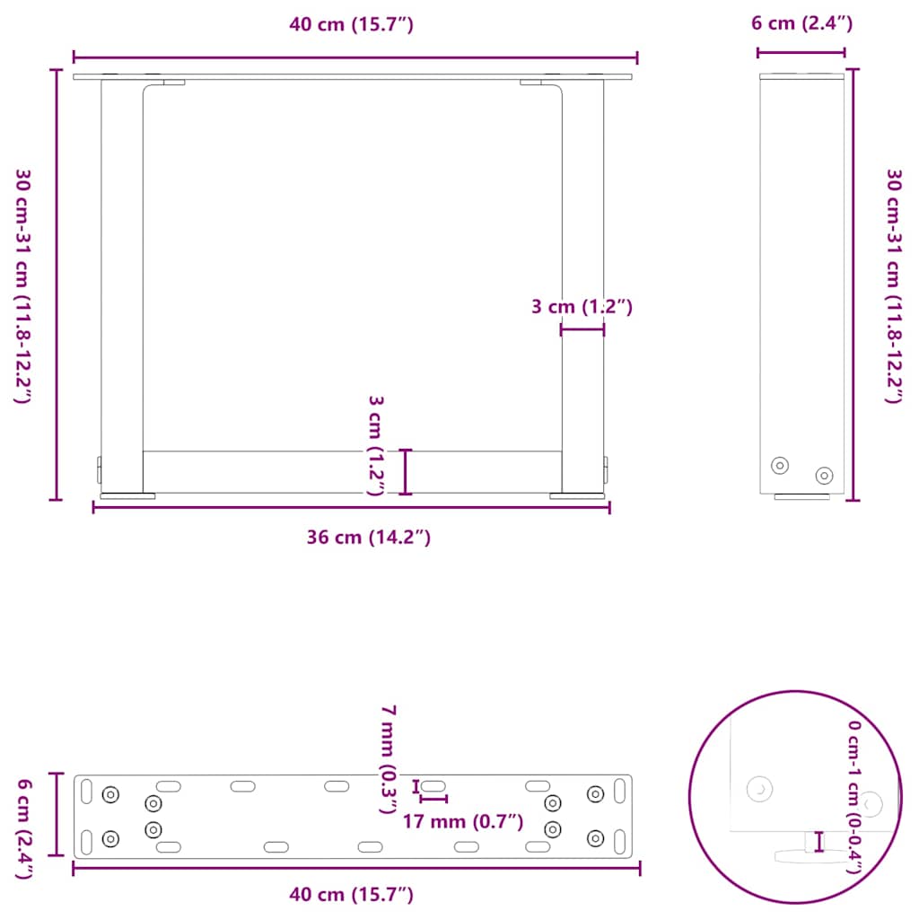vidaXL Nogi do stolika kawowego w kształcie litery U 2 szt. Antracyt 40x(30-31) cm Stal