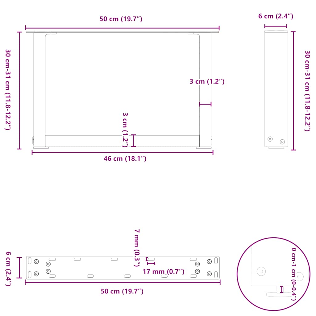 vidaXL Nogi do stolika kawowego w kształcie litery U 2 szt. Białe 50x(30-31) cm Stal
