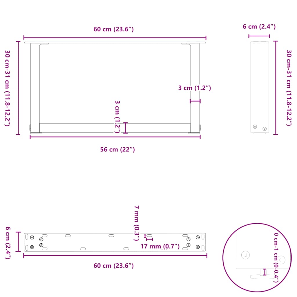 vidaXL Nogi do stolika kawowego w kształcie litery U 2 szt. Antracyt 60x(30-31) cm Stal