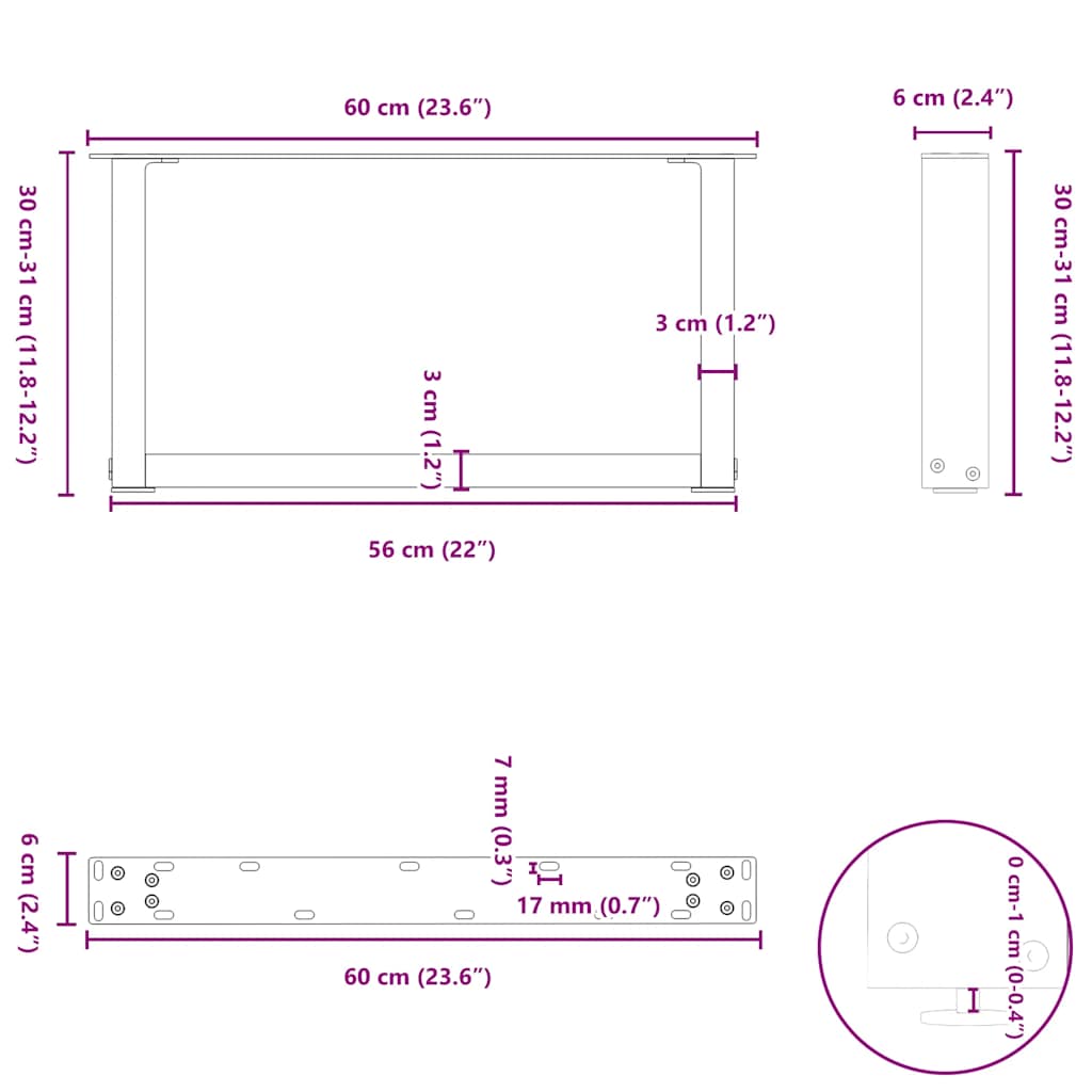 vidaXL Nogi do stolika kawowego w kształcie litery U 2 szt. Naturalna stal 60x(30-31) cm Stal