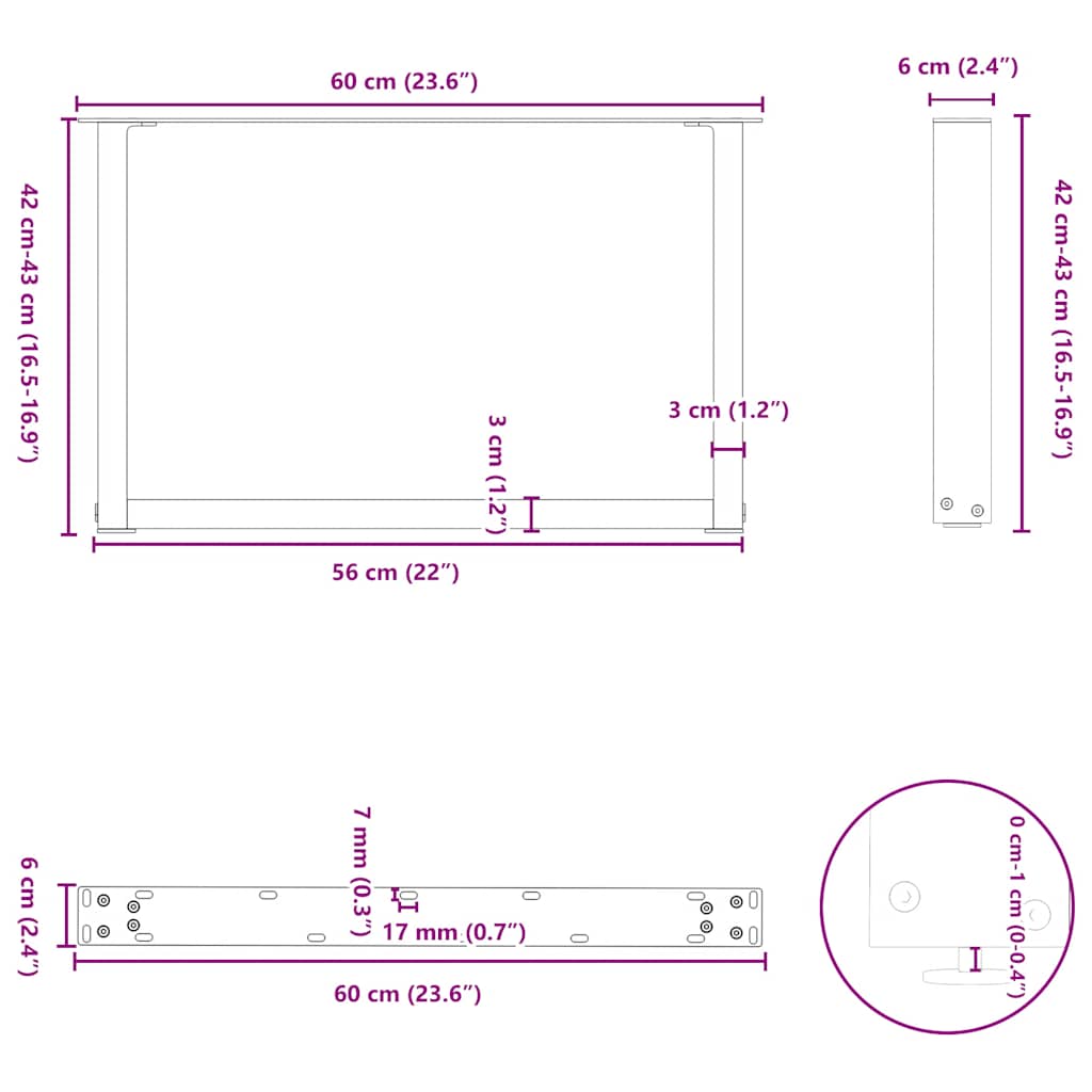 vidaXL Nogi do stolika kawowego w kształcie litery U 2 szt. Białe 60x(42-43) cm Stal