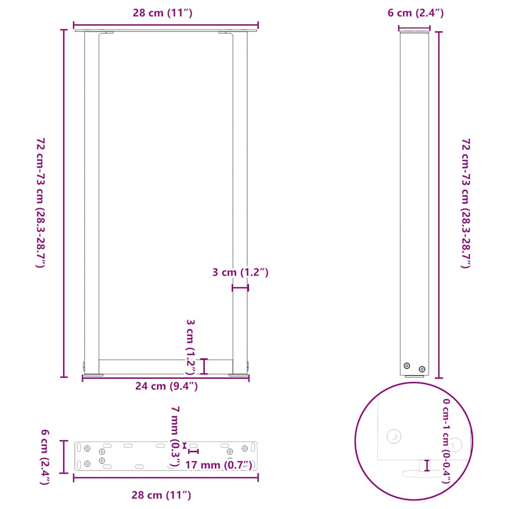 vidaXL Nogi do stołu konsolowego w kształcie litery U 2 szt. Antracyt 28x(72-73) cm Stal