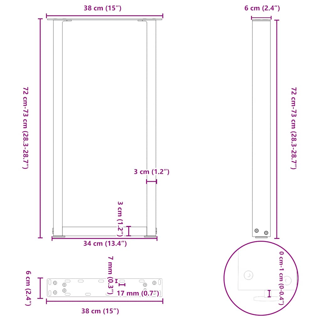 vidaXL Nogi do stołu konsolowego w kształcie litery U 2 szt. Białe 38x(72-73) cm Stal