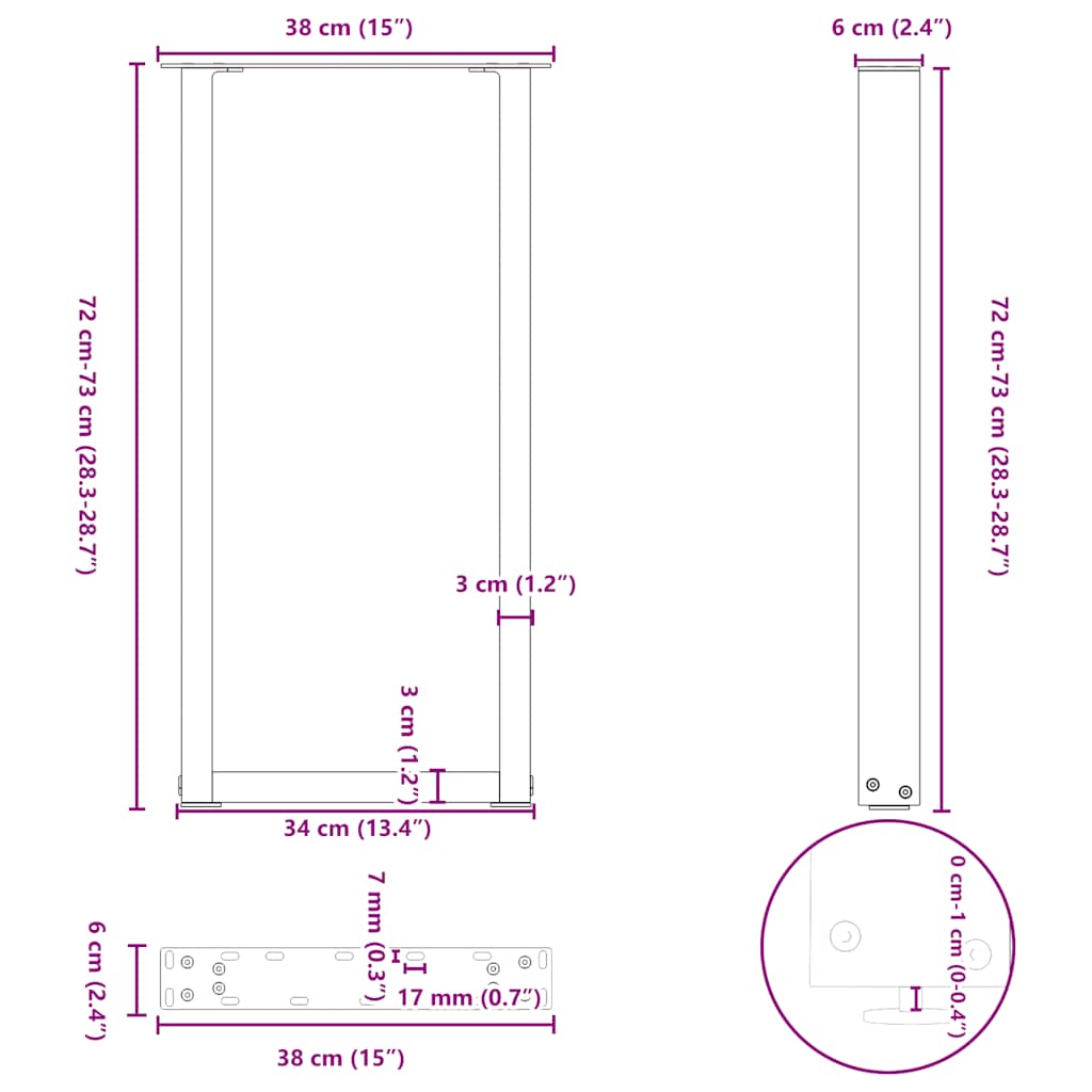 vidaXL Nogi do stołu konsolowego w kształcie litery U 2 szt. Antracyt 38x(72-73) cm Stal