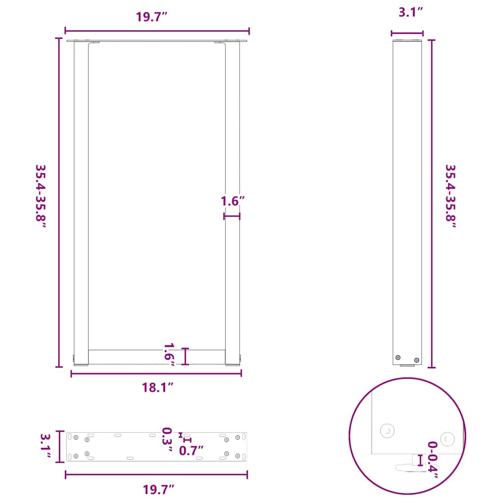vidaXL Nogi do stołu barowego w kształcie litery U 2 szt. Antracyt 50x(90-91) cm Stal