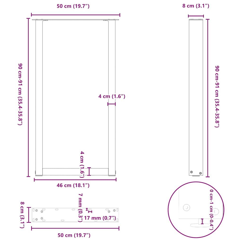 vidaXL Nogi do stołu barowego w kształcie litery U 2 szt. Antracyt 50x(90-91) cm Stal