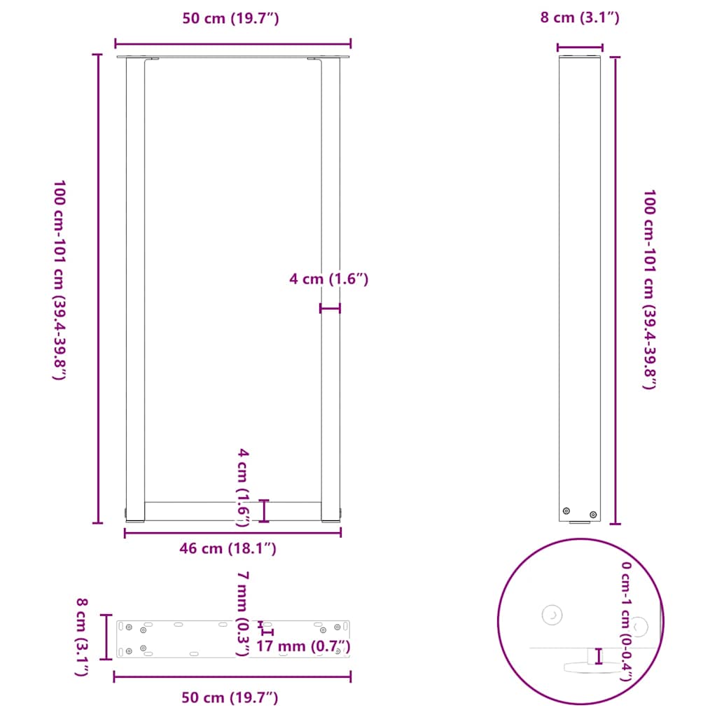 vidaXL Nogi do stołu barowego w kształcie litery U 2 szt. Antracyt 50x(100-101) cm Stal