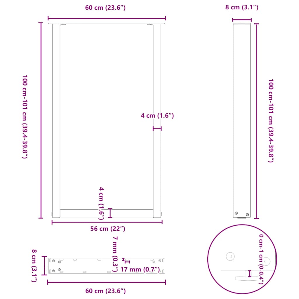 vidaXL Nogi do stołu barowego w kształcie litery U 2 szt. Antracyt 60x(100-101) cm Stal