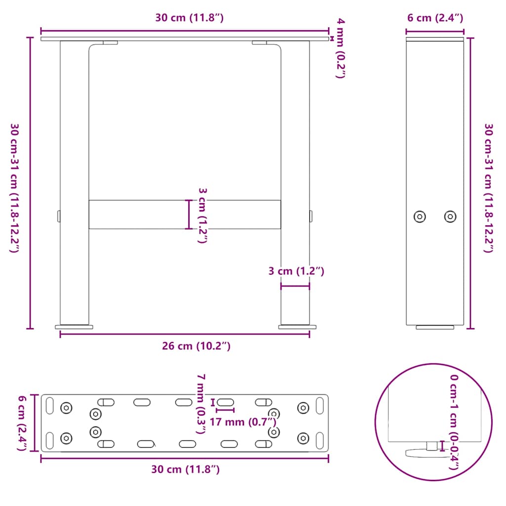 vidaXL Nogi do stolika kawowego Antracyt 2 szt. 30x(30-31) cm Stal