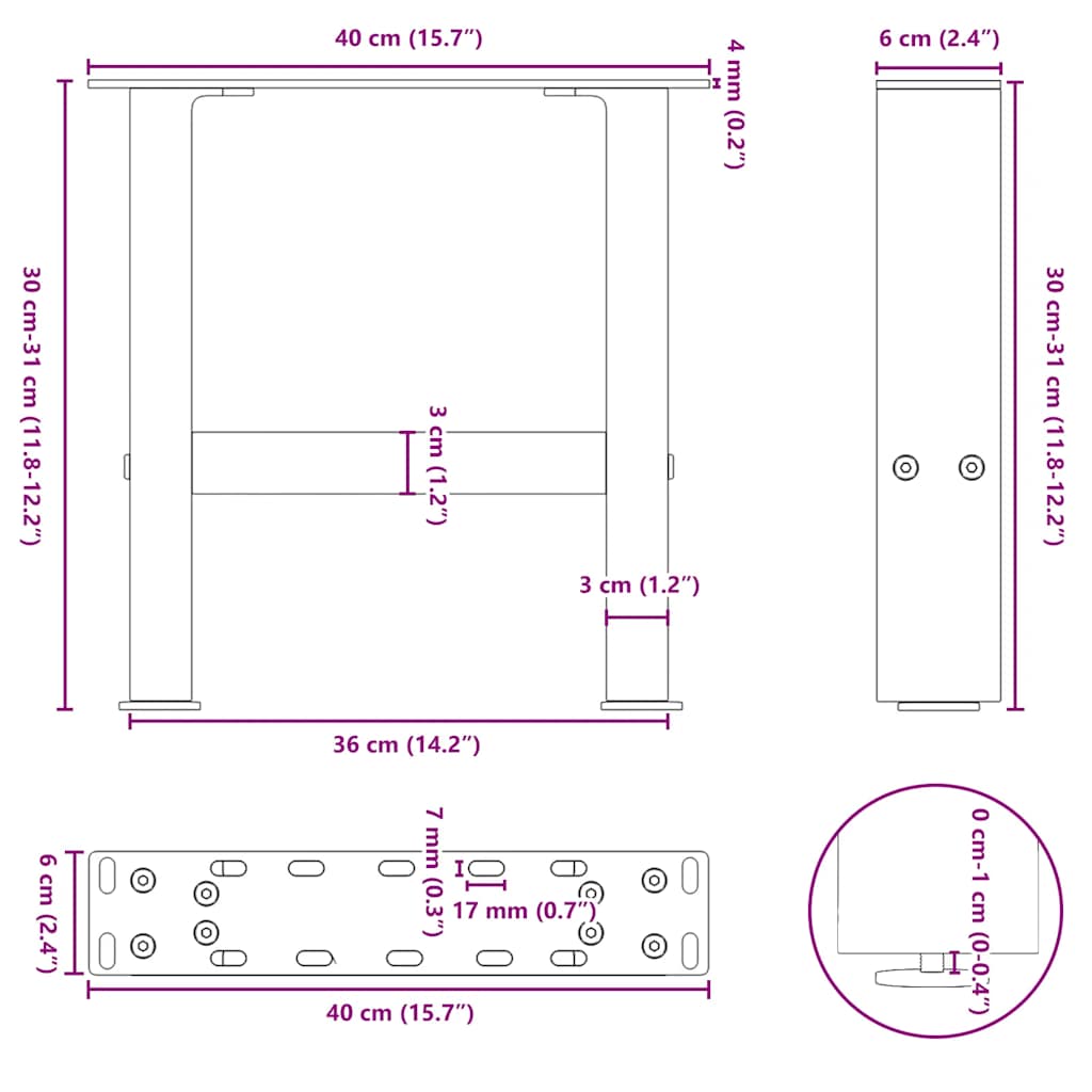 vidaXL Nogi do stolika kawowego czarne 2 szt. 40x(30-31) cm stal