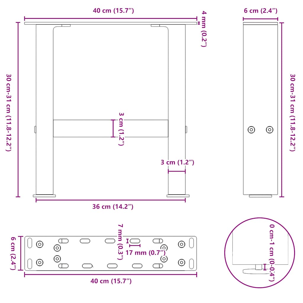 vidaXL Nogi do stolika kawowego Antracyt 2 szt. 40x(30-31) cm Stal