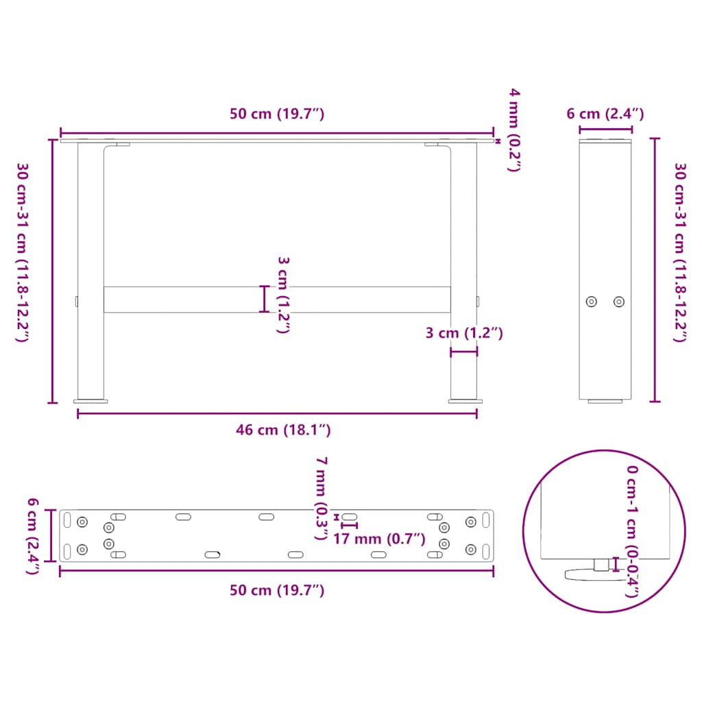 vidaXL Nogi do stolika kawowego Białe 2 szt. 50x(30-31) cm Stal