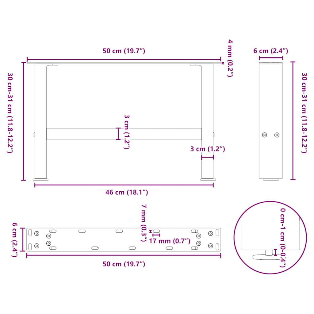 vidaXL Nogi do stolika kawowego Antracyt 2 szt. 50x(30-31) cm Stal