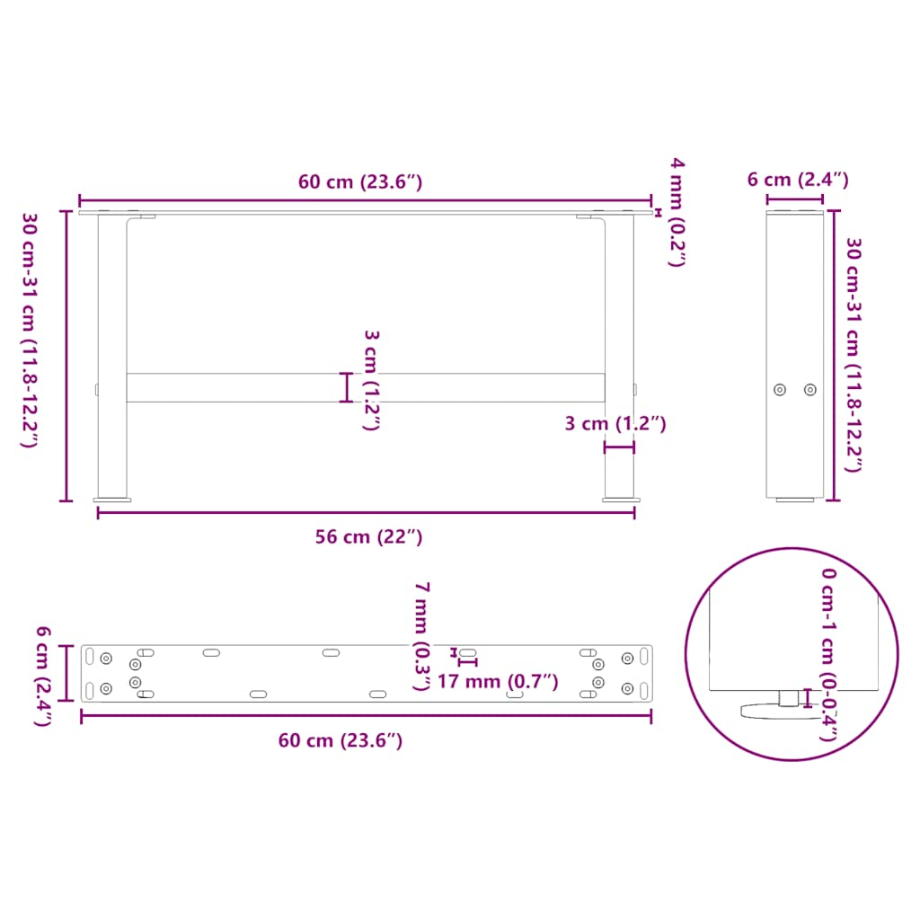 vidaXL Nogi do stolika kawowego białe 2 szt. 60x(30-31) cm stal