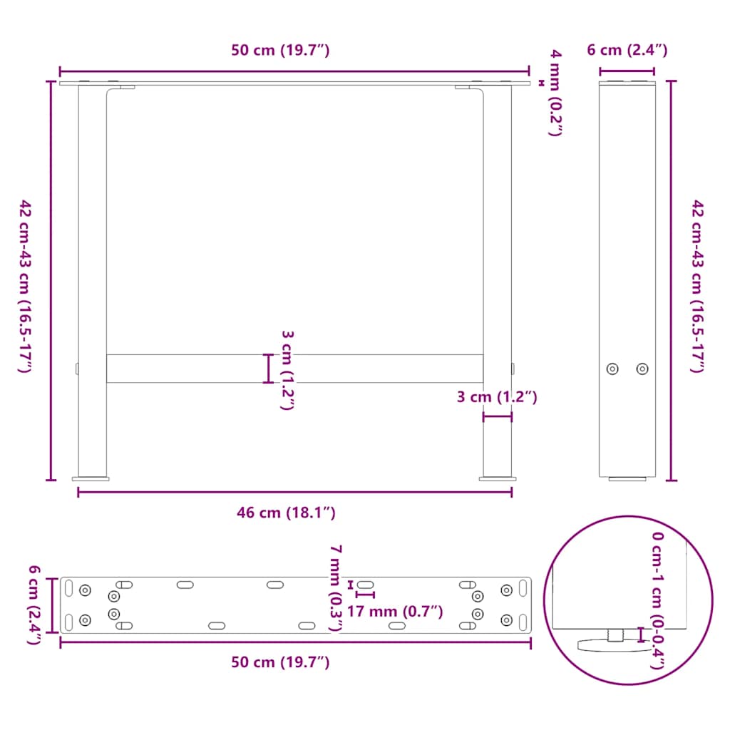 vidaXL Nogi do stolika kawowego białe 2 szt. 50x(42-43) cm stal