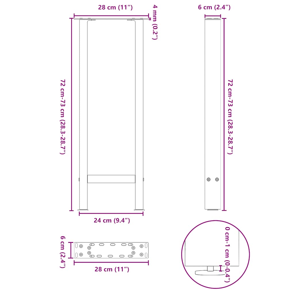 vidaXL Nogi do stołu konsolowego białe 2 szt. 28x(72-73) cm stal