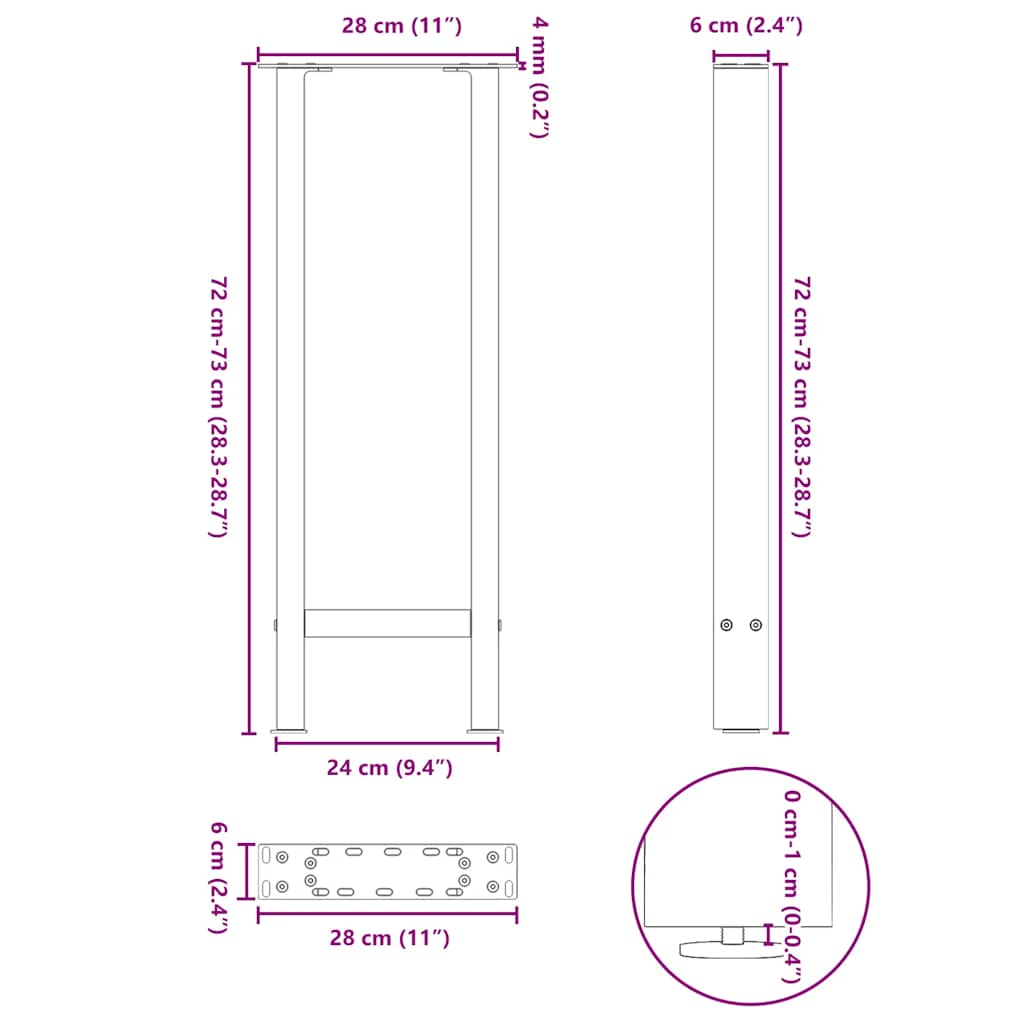 vidaXL Nogi do stołu konsolowego Antracyt 2 szt. 28x(72-73) cm Stal