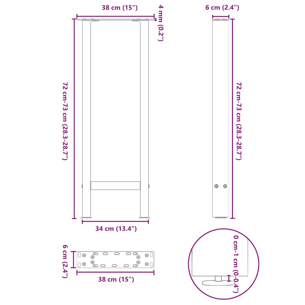 vidaXL Nogi do stołu konsolowego czarne 2 szt. 38x(72-73) cm stal