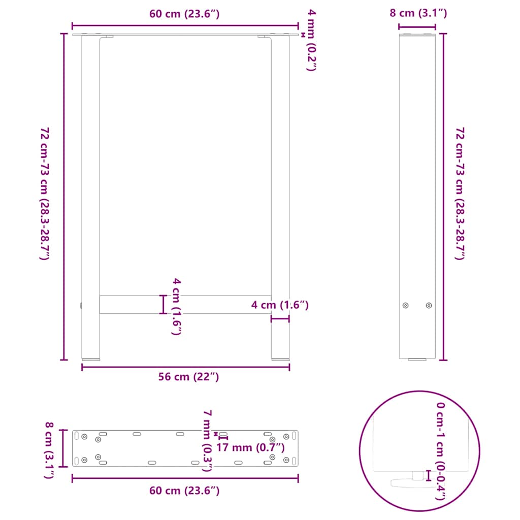 vidaXL Nogi do stołu jadalnego białe 2 szt. 60x(72-73) cm stal