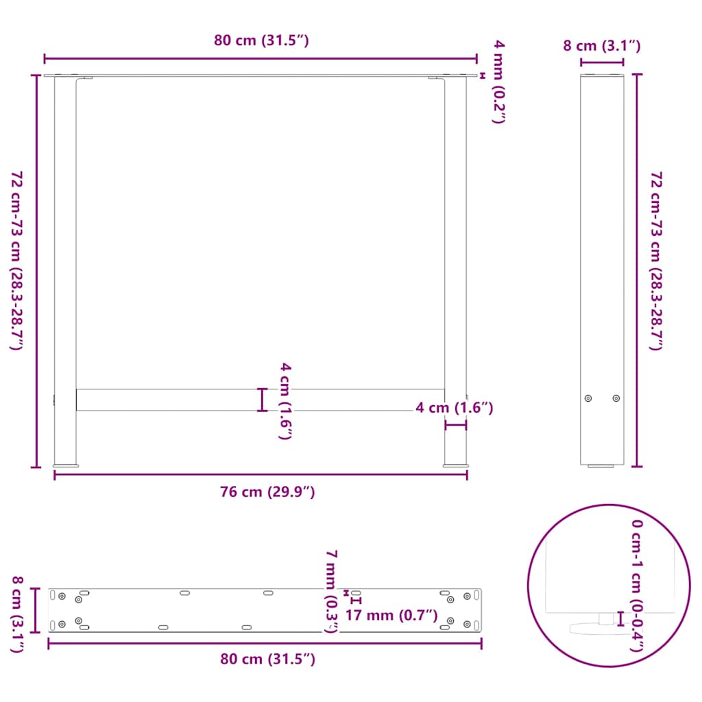 vidaXL Nogi do stołu jadalnego czarne 2 szt. 80x(72-73) cm stal