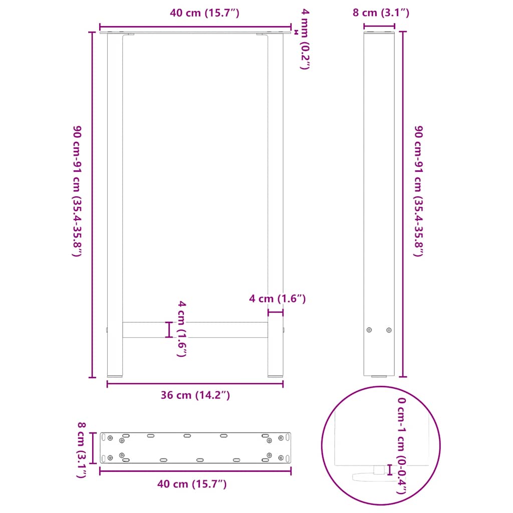 vidaXL Nogi do stołu barowego białe 2 szt. 40x(90-91) cm stal