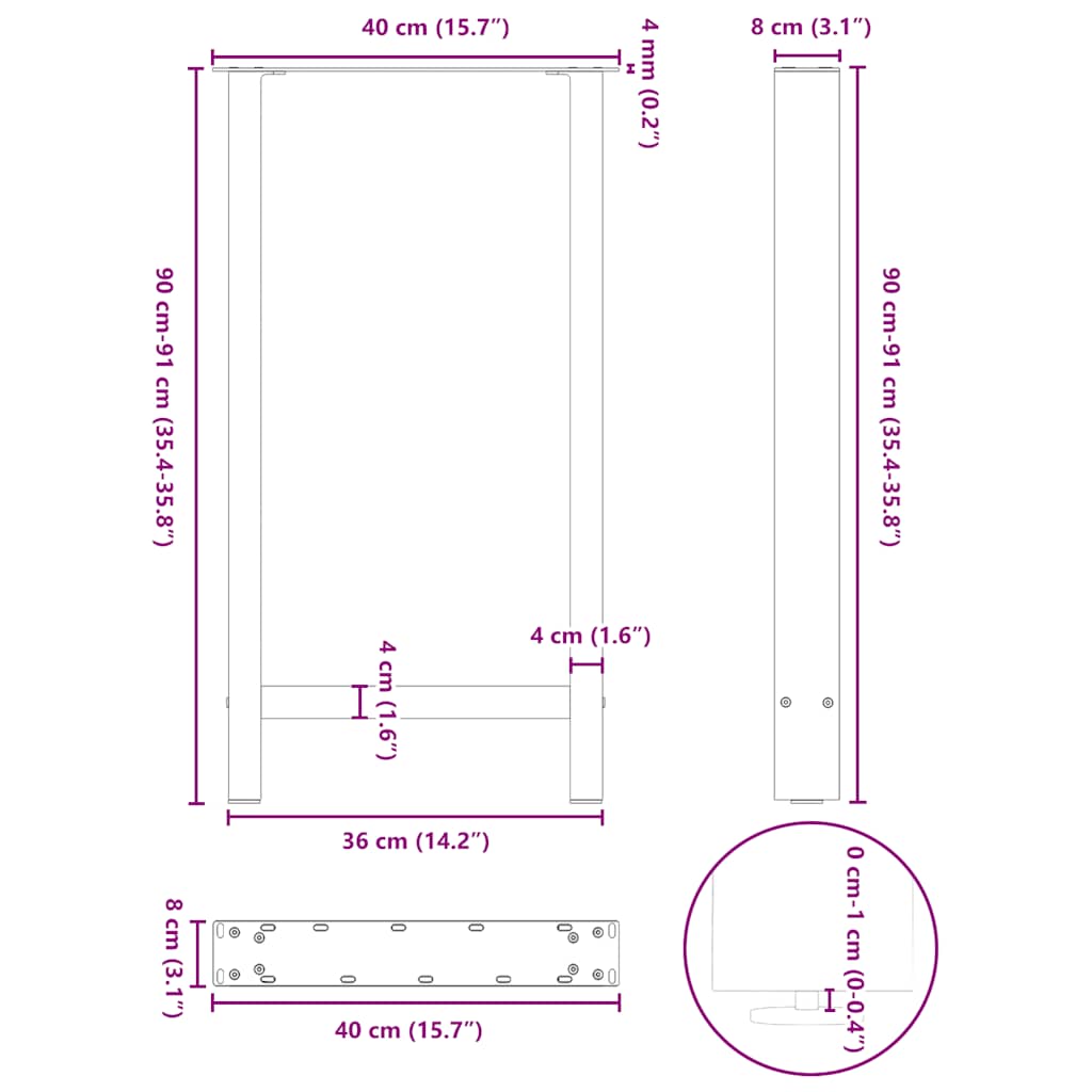 vidaXL Nogi do stołu barowego Antracyt 2 szt. 40x(90-91) cm Stal