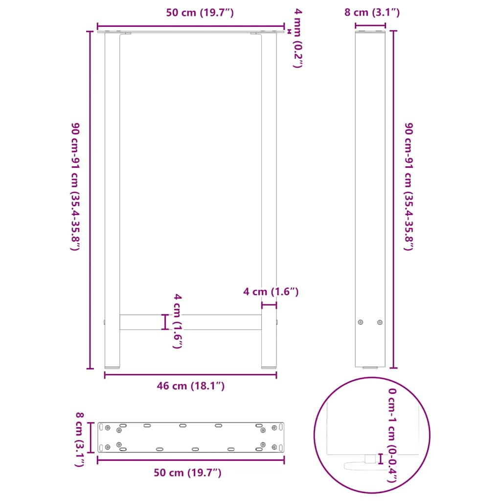 vidaXL Nogi do stołu barowego Antracyt 2 szt. 50x(90-91) cm Stal